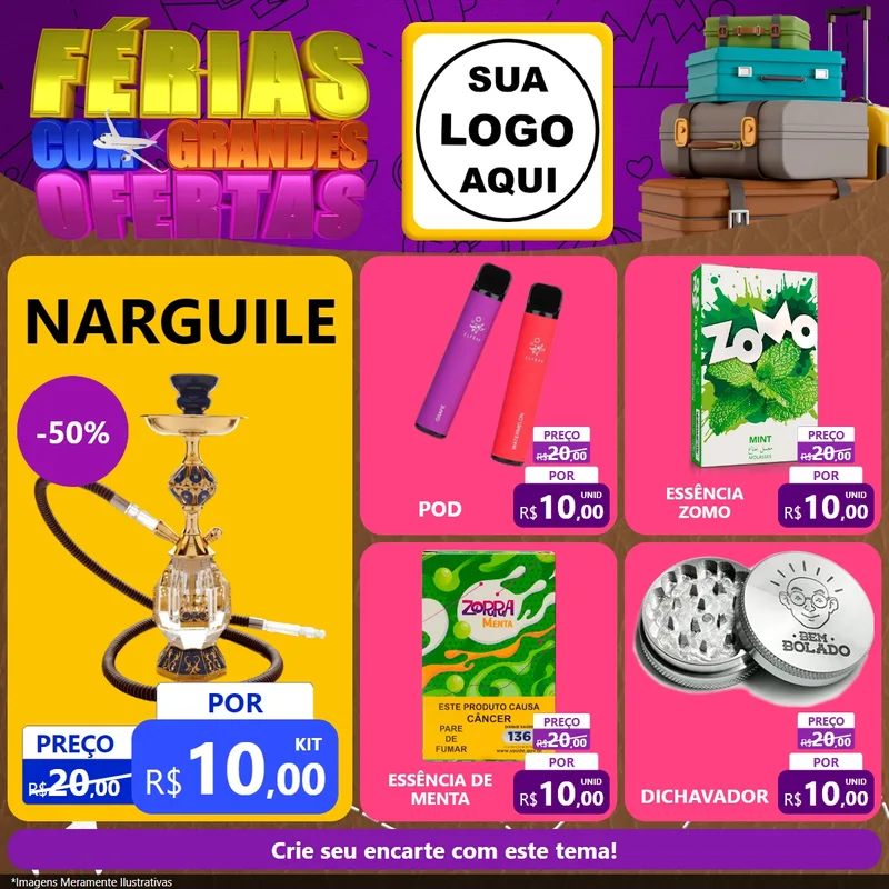 Modelo de Rede Social para Feed Facebook com o tema Férias com Grandes Ofertas para Tabacaria