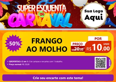 Modelo de Cartaz para Cartaz A4 Horizontal com o tema Super Esquenta de Carnaval para Restaurante