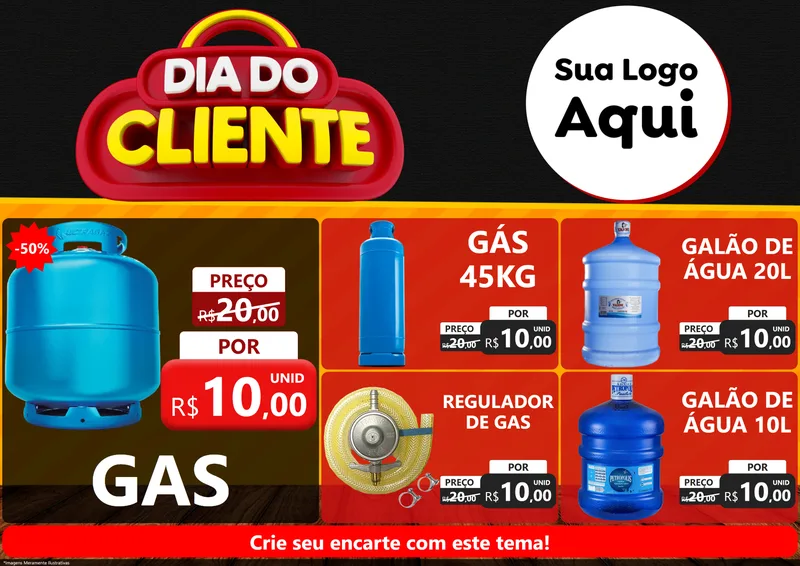 Modelo de Encarte para Encarte A4 Horizontal com o tema Dia do Cliente para Água e gás