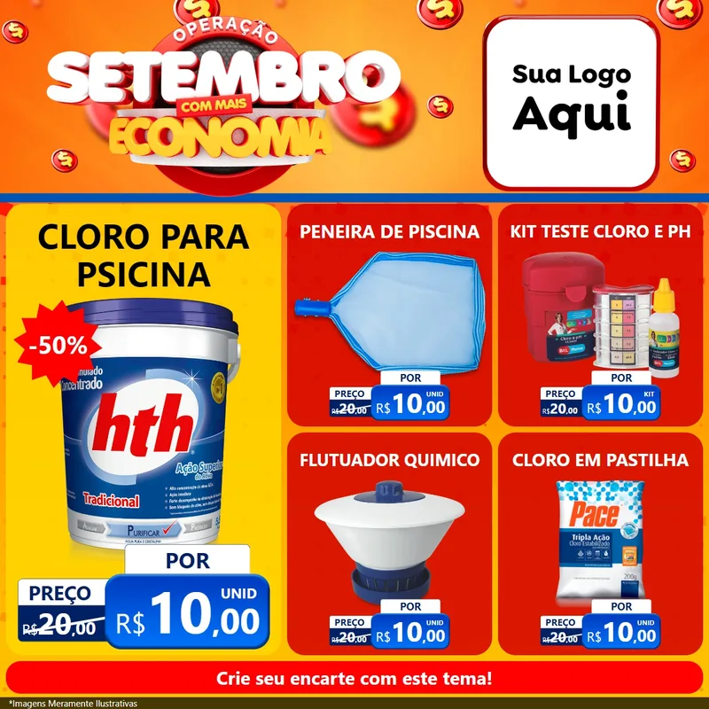 Modelo de Rede Social para Feed Facebook com o tema Operação Setembro Com Muita Economia para Produtos para Piscina