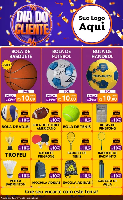 Modelo de Encarte para Encarte Grande com o tema Dia do Cliente para Artigos Esportivos