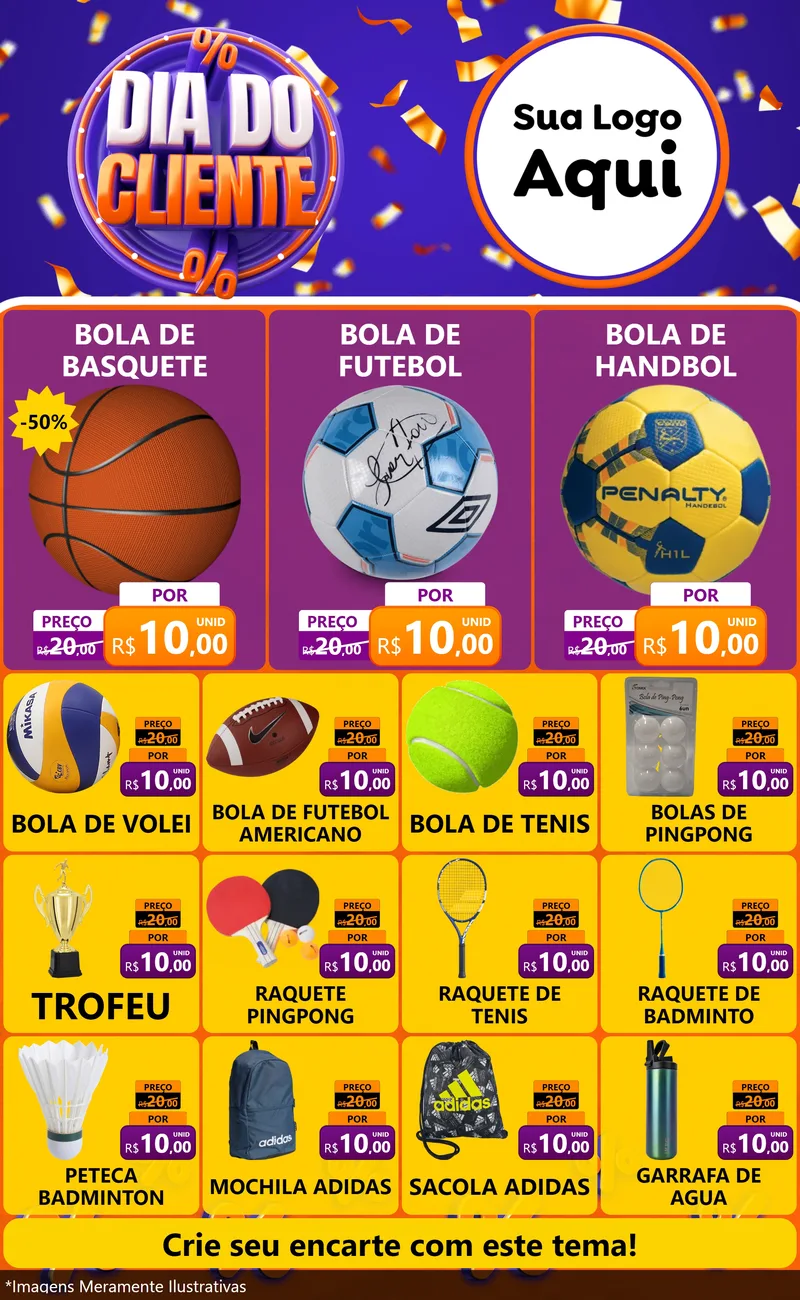 Modelo de Encarte para Encarte Grande com o tema Dia do Cliente para Artigos Esportivos