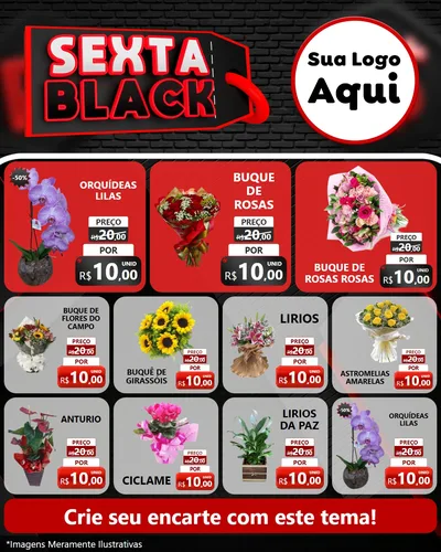 Modelo de Rede Social para Feed Instagram com o tema Sexta Black para Floricultura e jardim
