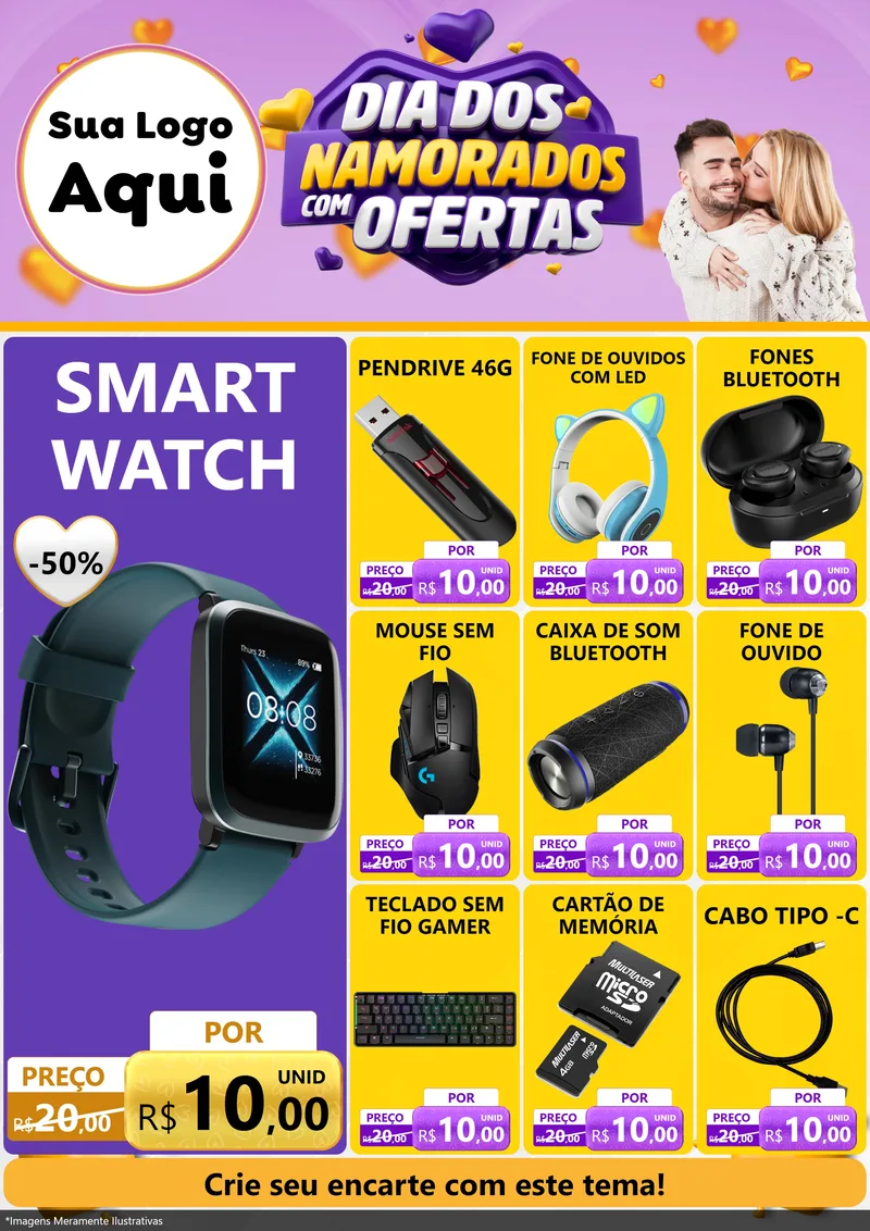 Modelo de Encarte para Encarte A4 Vertical com o tema Dia Dos Namorados Com Ofertas para Informática