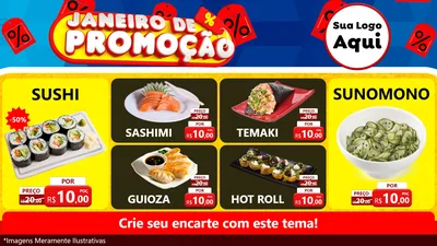 Modelo de TV para TV Horizontal com o tema Janeiro de Promoção para Comida japonesa