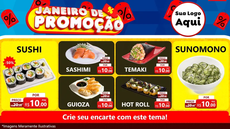 Modelo de TV para TV Horizontal com o tema Janeiro de Promoção para Comida japonesa