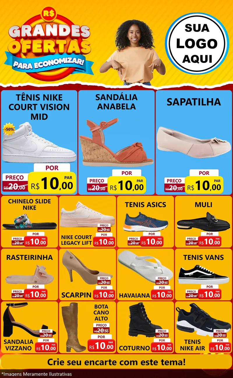 Modelo de Encarte para Encarte Grande com o tema Grandes Ofertas Para Economizar! para Calçados
