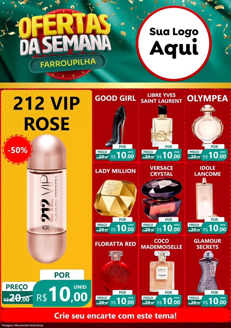 Modelo de Encarte para Encarte A4 Vertical com o tema Ofertas da Semana Farroupilha para Perfumes
