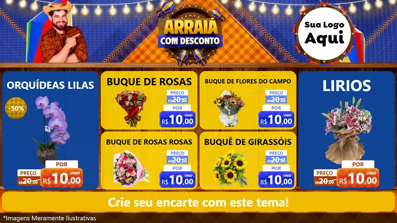 Modelo de TV para TV Horizontal com o tema Arraiá Com Desconto para Floricultura e jardim
