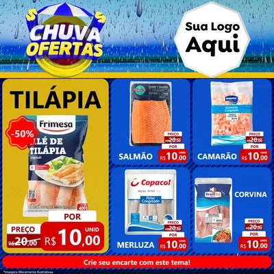 Modelo de Rede Social para Feed Facebook com o tema Chuva de Ofertas para Peixaria