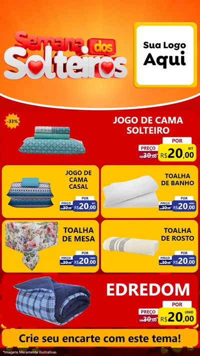 Modelo de TV para TV Vertical com o tema Semana dos Solteiros para Cama, Mesa e Banho