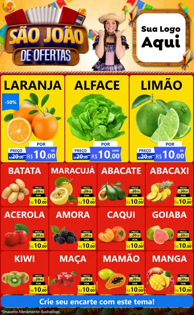 Modelo de Encarte para Encarte Grande com o tema São João de Ofertas para Hortifrúti