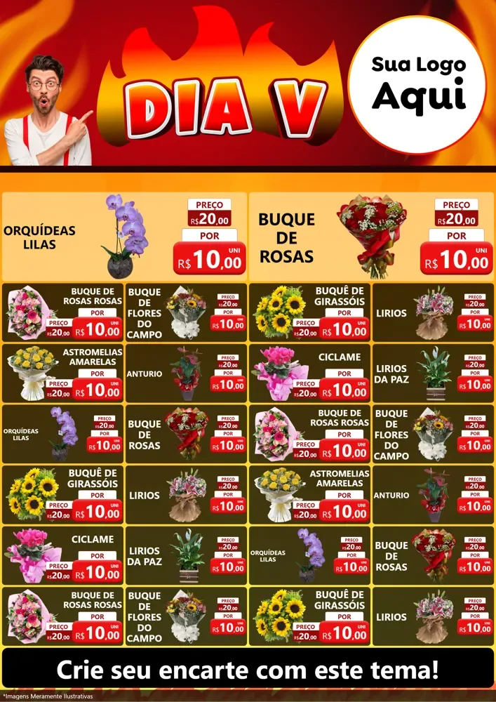 Modelo de Encarte para Encarte A4 Vertical com o tema Dia V para Floricultura e jardim