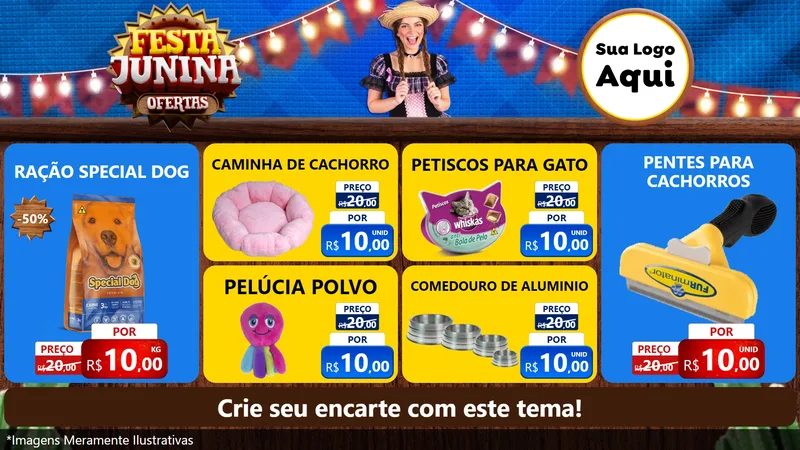 Modelo de TV para TV Horizontal com o tema Festa Junina Ofertas para Pet Shop