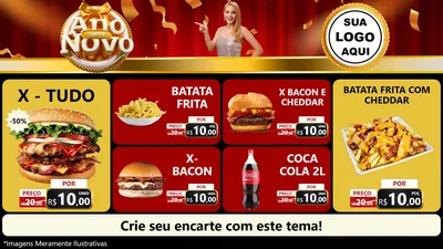 Modelo de TV para TV Horizontal com o tema Super Ano Novo para Hamburgueria