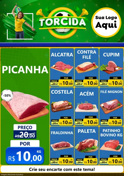 Modelo de Encarte para Encarte A4 Vertical com o tema Torcida para Açougue