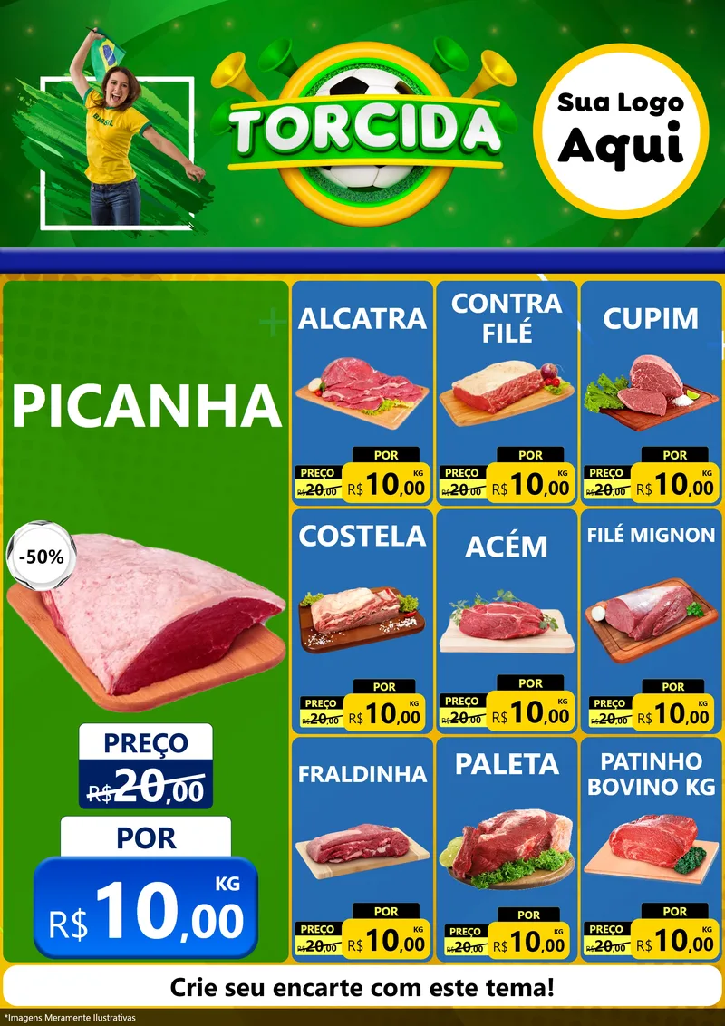 Modelo de Encarte para Encarte A4 Vertical com o tema Torcida para Açougue