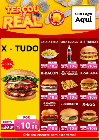 Modelo de Encarte para Encarte A4 Vertical com o tema Terçou do Real para Hamburgueria