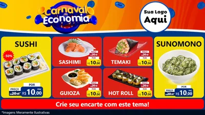 Modelo de TV para TV Horizontal com o tema Carnaval da Economia para Comida japonesa