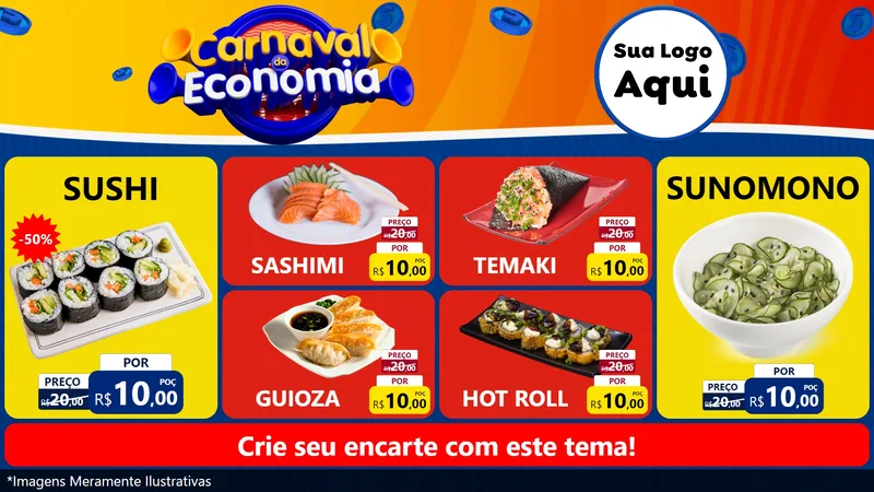 Modelo de TV para TV Horizontal com o tema Carnaval da Economia para Comida japonesa