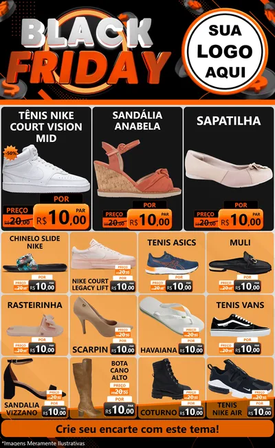 Modelo de Encarte para Encarte Grande com o tema Black Friday para Calçados