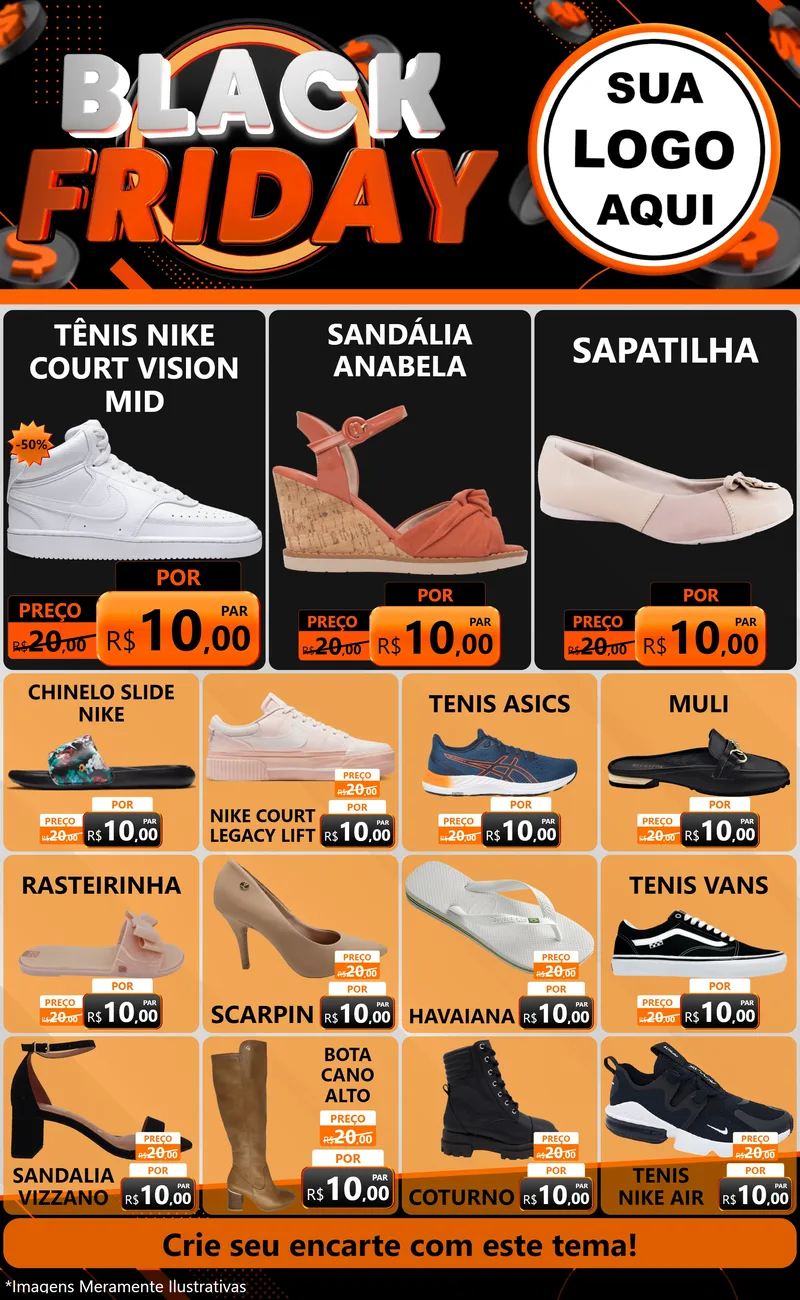 Modelo de Encarte para Encarte Grande com o tema Black Friday para Calçados