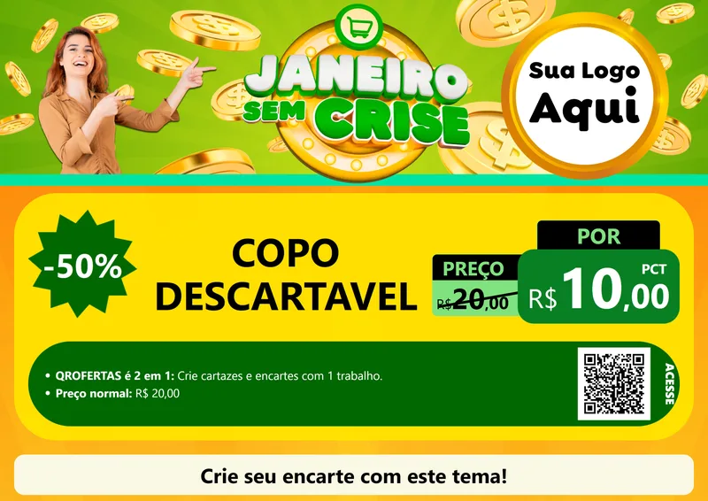 Modelo de Cartaz para Cartaz A4 Horizontal com o tema Janeiro Sem Crise para Embalagens