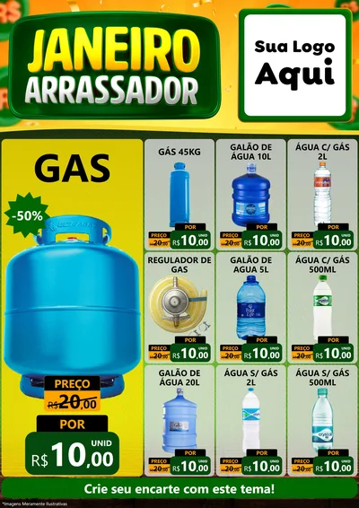 Modelo de Encarte para Encarte A4 Vertical com o tema Janeiro Arrasador para Água e gás
