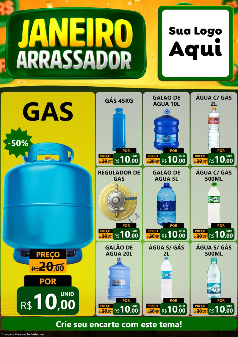 Modelo de Encarte para Encarte A4 Vertical com o tema Janeiro Arrasador para Água e gás
