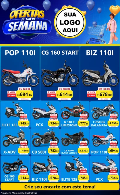 Modelo de Encarte para Encarte Grande com o tema Ofertas de Fim de Semana para Concessionaria de Motos