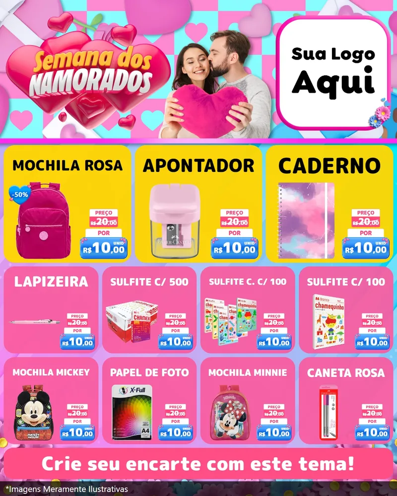 Modelo de Rede Social para Feed Instagram com o tema Semana dos Namorados para Papelaria