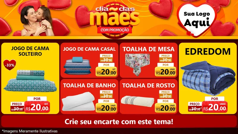 Modelo de TV para TV Horizontal com o tema Dia das Mães com Promoção para Cama, Mesa e Banho
