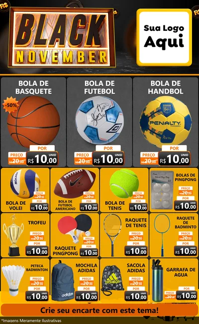 Modelo de Encarte para Encarte Grande com o tema Black November para Artigos Esportivos