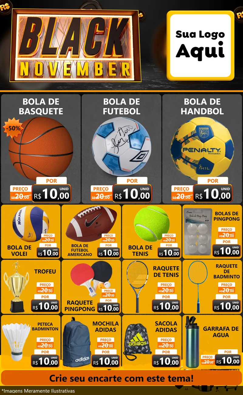 Modelo de Encarte para Encarte Grande com o tema Black November para Artigos Esportivos