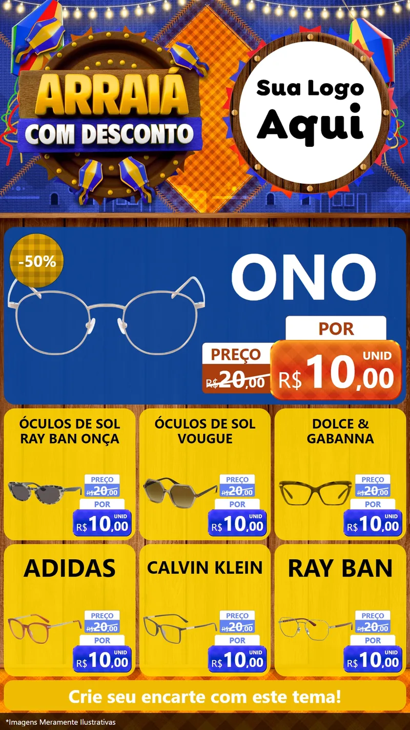 Modelo de Rede Social para Stories com o tema Arraiá Com Desconto para Óticas