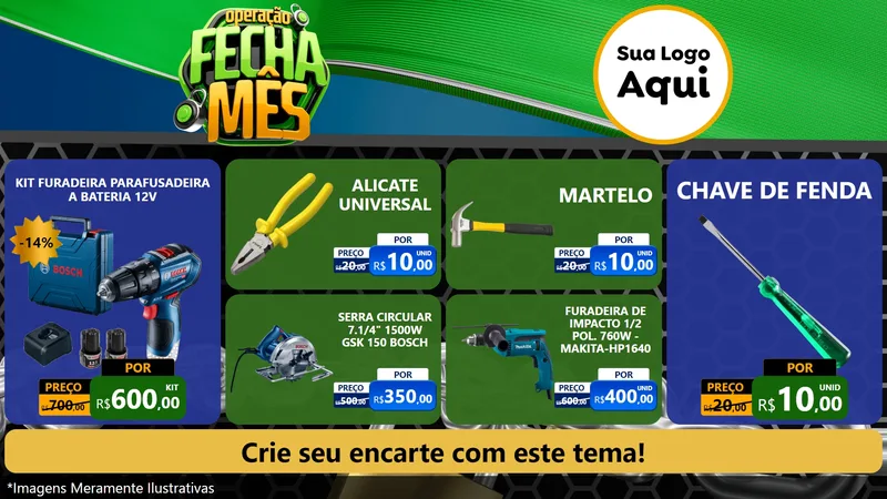 Modelo de TV para TV Horizontal com o tema Operação Fecha Mês para Maquinas e Ferramentas