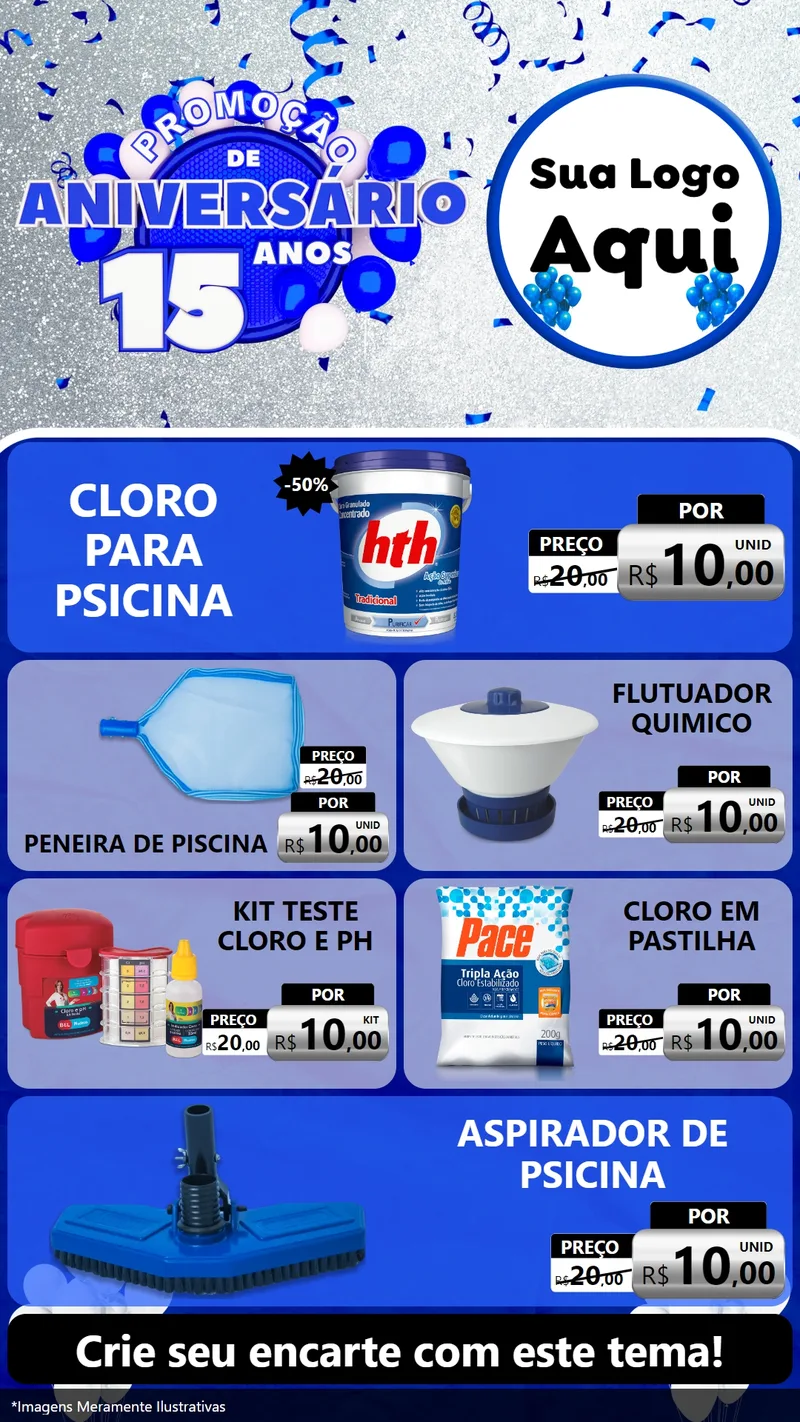 Modelo de TV para TV Vertical com o tema Promoção de Aniversário - 15 Anos para Produtos para Piscina