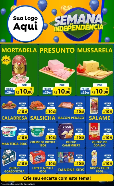 Modelo de Encarte para Encarte Grande com o tema Semana da Independência para Frios e Laticínios