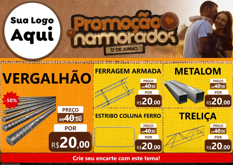 Modelo de Encarte para Encarte A4 Horizontal com o tema Promoção Namorados para Ferragens