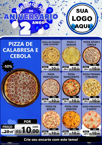 Modelo de Encarte para Encarte A4 Vertical com o tema Promoção de Aniversário - 2 Anos para Pizzaria