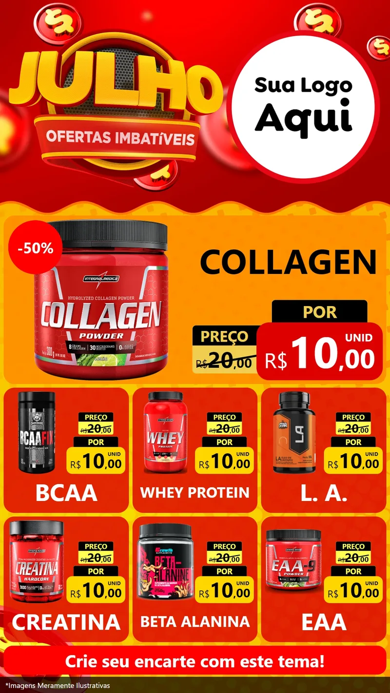 Modelo de Rede Social para Stories com o tema Julho Ofertas Imbatíveis para Suplementos alimentares