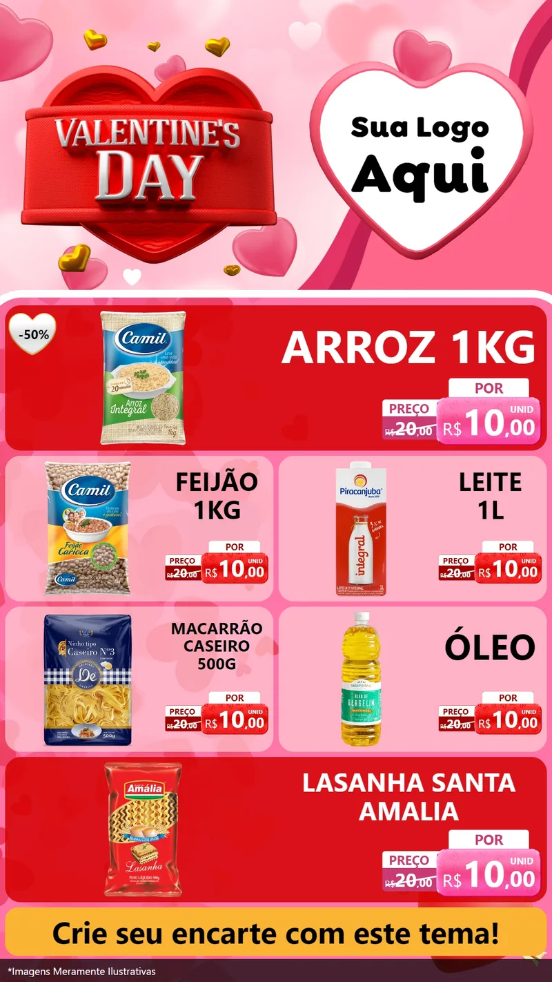 Modelo de TV para TV Vertical com o tema Valentine's Day para Supermercado