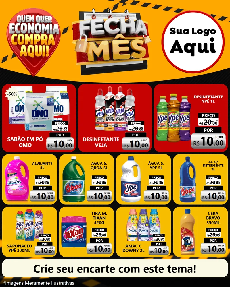 Modelo de Rede Social para Feed Instagram com o tema Fecha Mês para Produtos de Limpeza