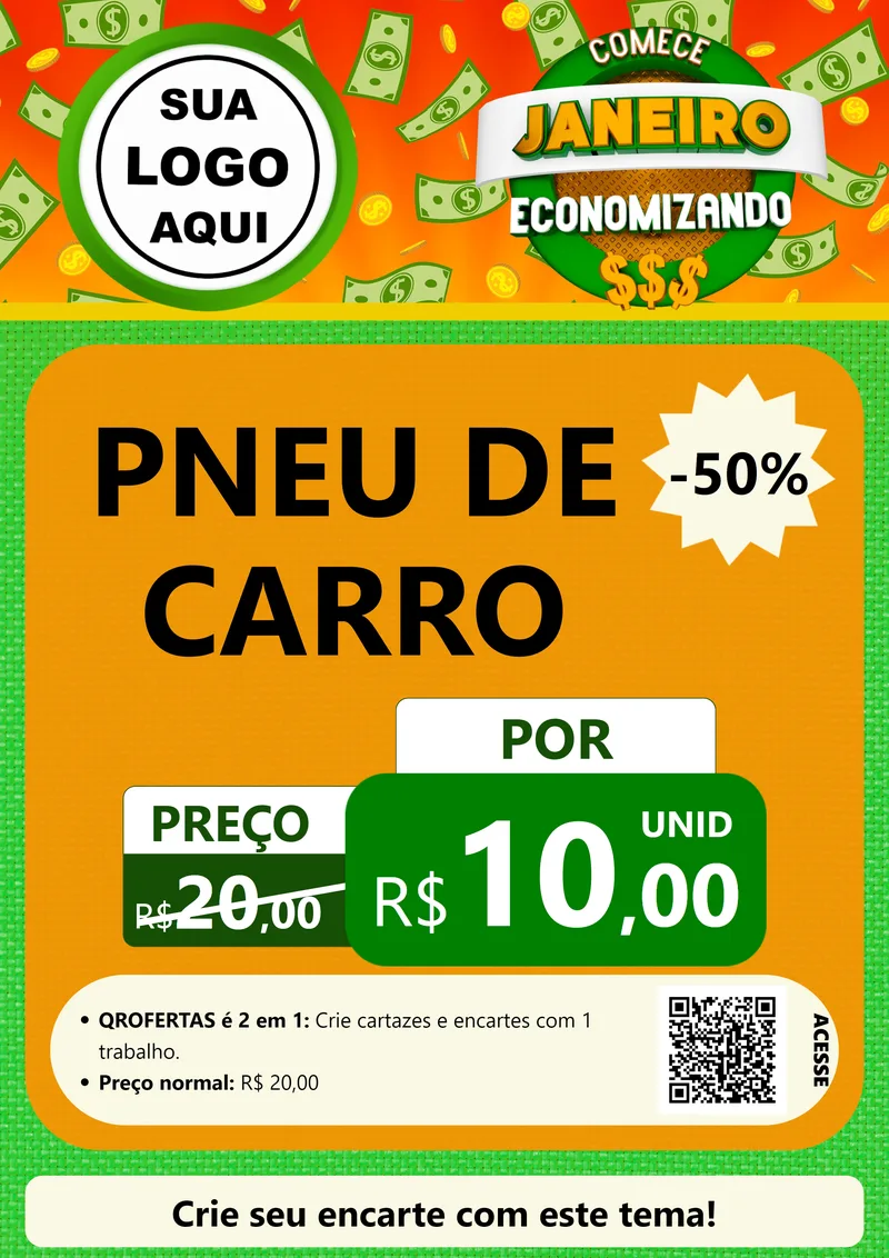 Modelo de Cartaz para Cartaz A4 Vertical com o tema Comece Janeiro Economizando para Auto peças