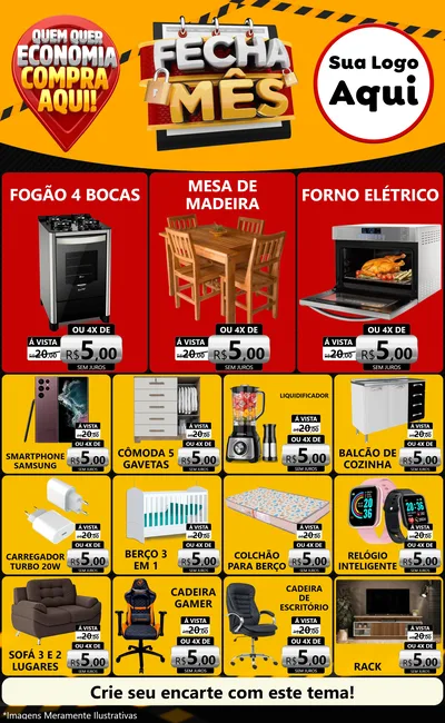 Modelo de Encarte para Encarte Grande com o tema Fecha Mês para Móveis e Eletro