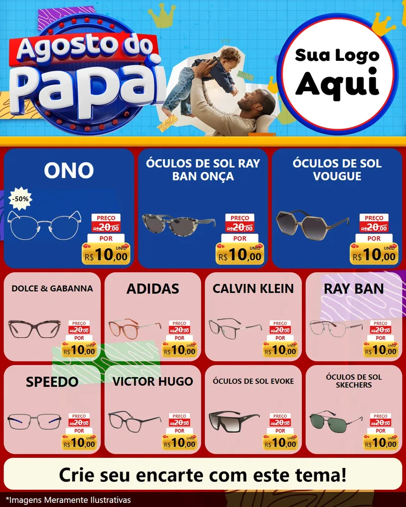 Modelo de Rede Social para Feed Instagram com o tema Agosto do Papai para Óticas