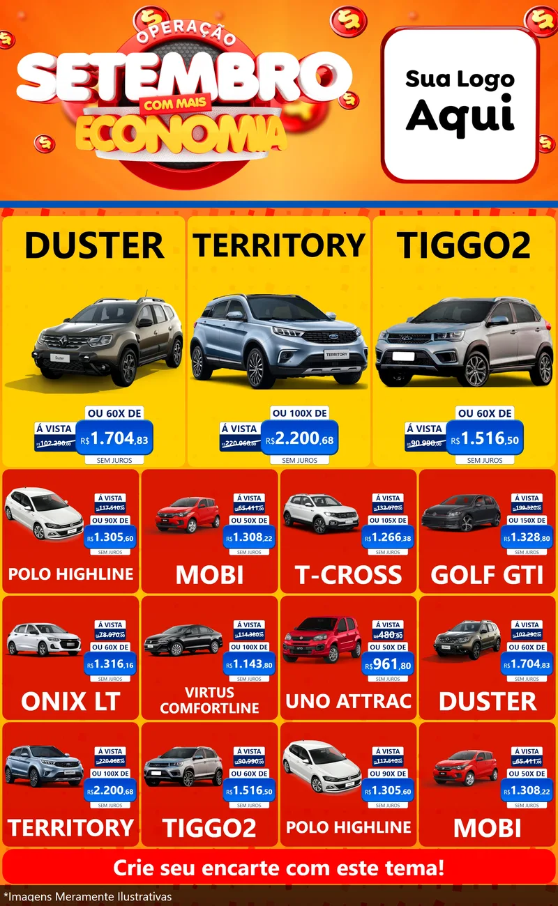 Modelo de Encarte para Encarte Grande com o tema Operação Setembro Com Muita Economia para Concessionaria de Carros