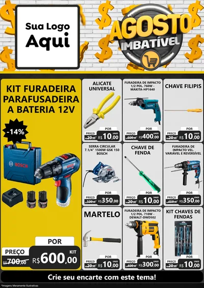 Modelo de Encarte para Encarte A4 Vertical com o tema Agosto imbatível para Maquinas e Ferramentas