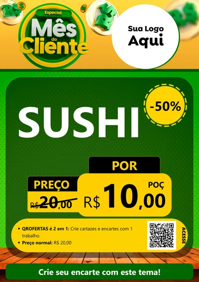 Modelo de Cartaz para Cartaz A4 Vertical com o tema Especial Mês do Cliente para Comida japonesa