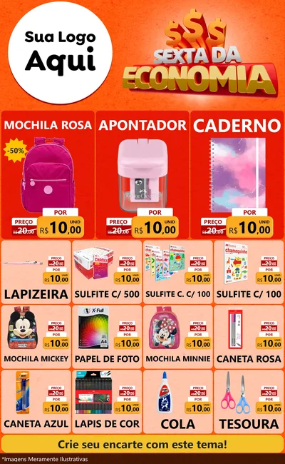 Modelo de Encarte para Encarte Grande com o tema Sexta da Economia para Papelaria